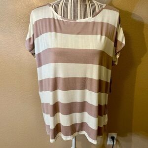 NWT a.n.a. Top Large White Khaki Stripes Ruched Shoulders Open Peekaboo Back New